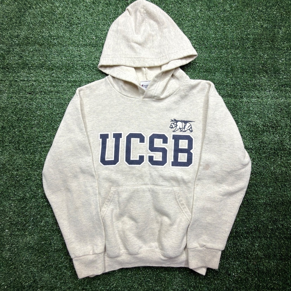 Champion UCSB UC SANTA BARBARA Hoodie Heather Grey Youth M Gaucho Surfing Bear